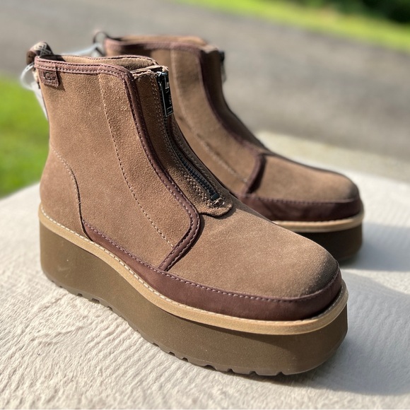 NEW Womens Size 8 UGG CityFunc Platform Brown Suede Leather Zip Ankle Booties - Picture 1 of 9
